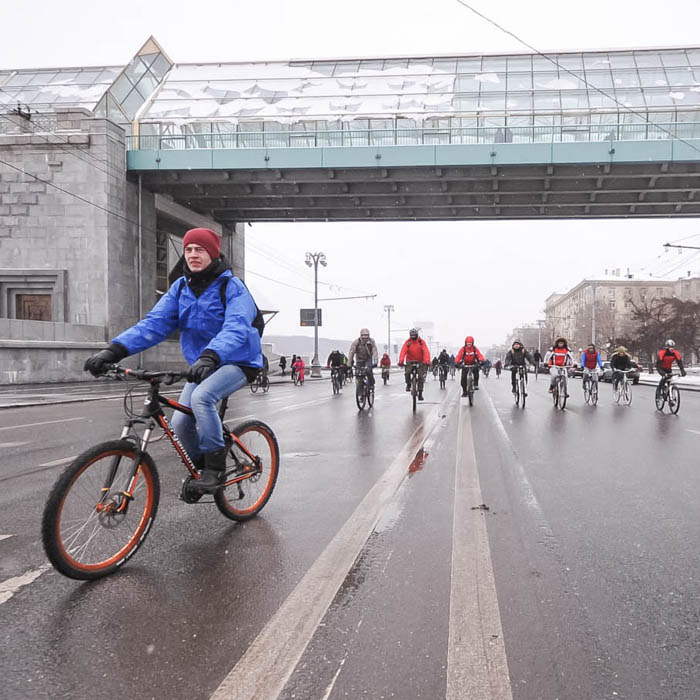Первый зимний Московский Велопарад фото видео отчёт